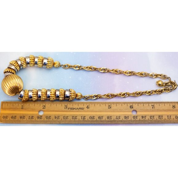 16 inch, Vintage Sphere Ball Center Two Tone Choker Necklace - J31 - Picture 3 of 3